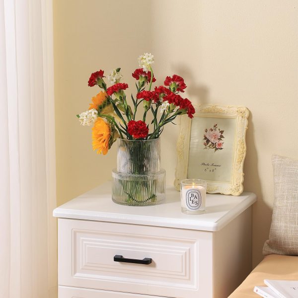 oem/odm services glass vase, ribbed vase, flower vase, fluted glass vase, clear vase, ribbed glass vase for flowers, modern vase for living room, dining table, entryway, shelf, wedding, office, 7.5 inches affordable bulk deals