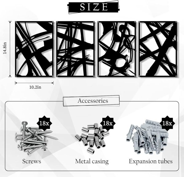 factory direct zzbakress 4 pieces abstract metal wall art, minimalist art decoration, paintings wall decor, 3d structure sculptures decor for living room bedroom bathroom office (black style 1) volume discount