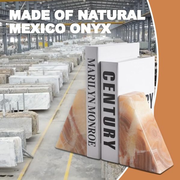 supplier direct marble bookend for heavy books, decorative bookends for shelves, durable and heavy-duty book end for hardback book & cds, unique book stopper & holder, mexico onyx, set of 2 wholesale prices