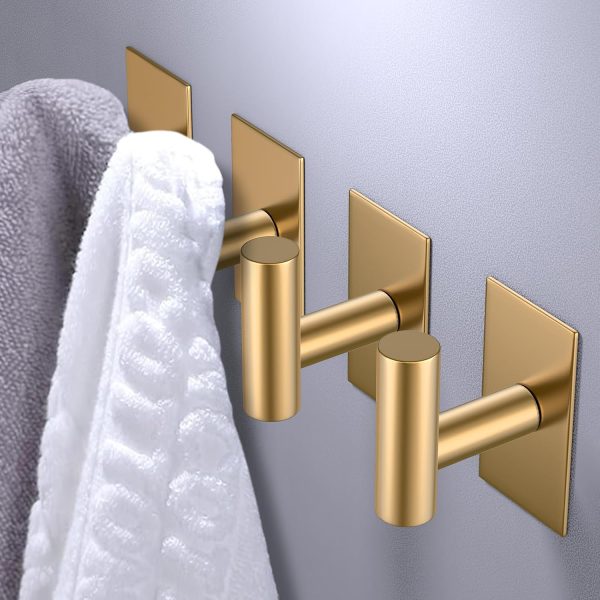 competitive pricing vaehold wall towel hooks, heavy duty sticky holder waterproof towel hooks for hanging coat, clothes, closet hook wall mount for kitchen (gold, adhesive 2 pack) one-stop wholesale