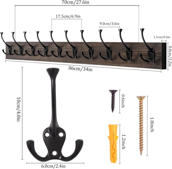 competitive pricing ibosins wall mounted coat rack with 10 decorative hooks, 34'' long, old wood color coat hanger, rustic coat hooks rail for entryway living room coat scarf bag towel hat one-stop wholesale