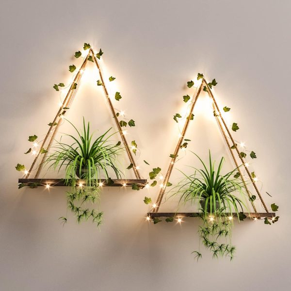 bulk purchase richer house artificial ivy led-strip wall hanging shelves set of 2, macrame shelf for bedroom bathroom living room kitchen, wood hanging plant shelves for wall décor trade price