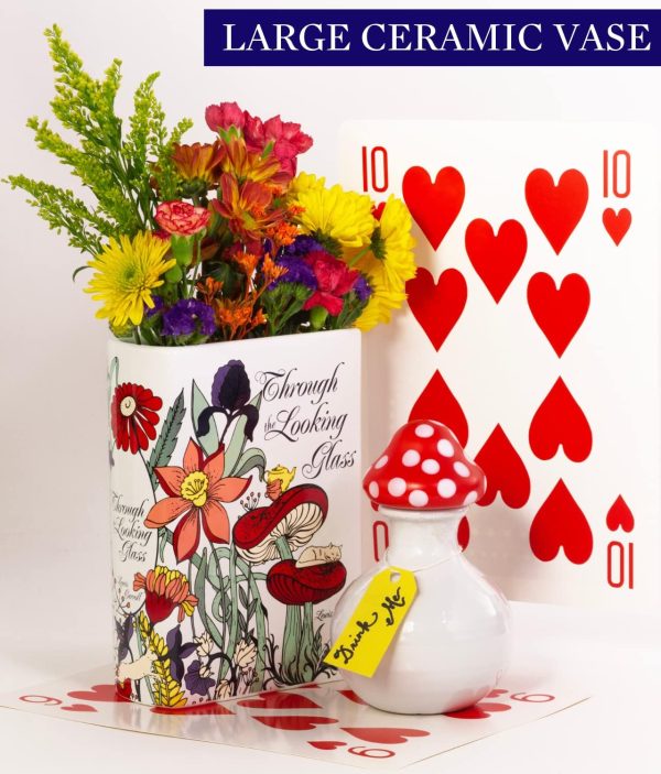 oem/odm services steel mill & co original book-shaped decorative vase, ceramic vases for home decor, cute bookshelf decor, unique vase for book lovers (large - through the looking glass) affordable bulk deals