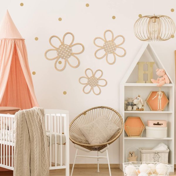 bulk purchase maitys 3 pieces boho daisy wall decor natural rattan flower wall hanging art wooden boho nursery flowers wall decor for home nursery(classic color) trade price