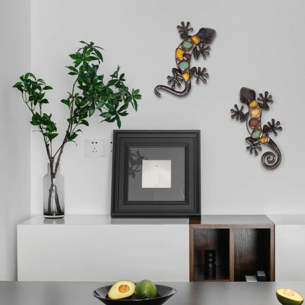 factory direct liffy metal gecko wall decor large 2 pack, outdoor lizard wall art, metal lizards wall decor, gecko metal wall art for home garden yard fence(15inch) volume discount