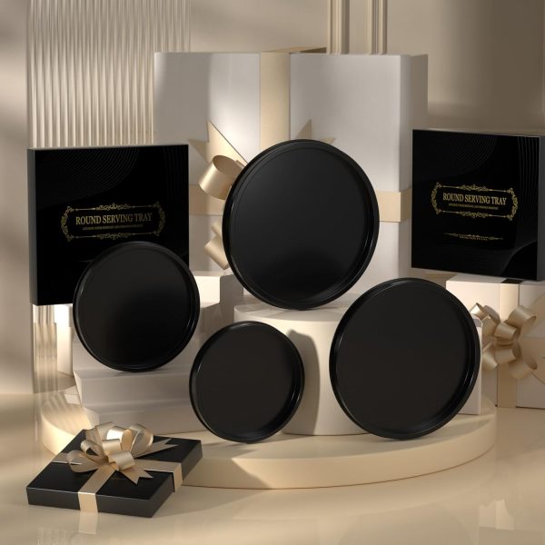 wholesale direct hgf decorative tray for coffee table, 12 inch metal iron round serving trays for kitchen counter organizer dining table centerpiece for display candle vase, black round tray for bathroom decor bulk purchase at factory prices