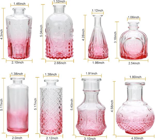 oem/odm services brajttt pink flower vase set, glass bud vase in bulk set of 8,artistic and cultural flavor mini vases for home office decor, bedroom, office, living room decorations,wedding affordable bulk deals