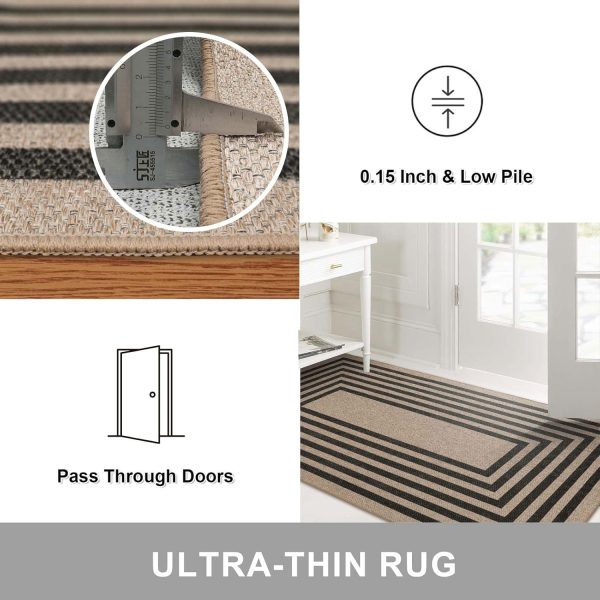 manufacturer direct lahome modern geometric easy jute rug, black 3x5 kitchen rug washable area rug for bedroom thin non slip indoor door mat, farmhouse laundry room rug contemporary carpet for office outdoor patio trade price
