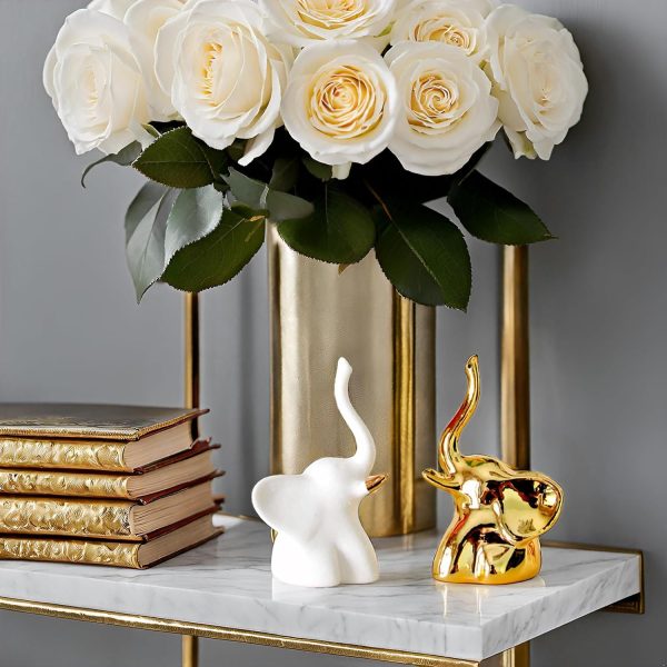 dropship from factory home decor elephant statues,1 pair, small decorative accents for shelves, livingroom and bedroom, gold and white mass production supply