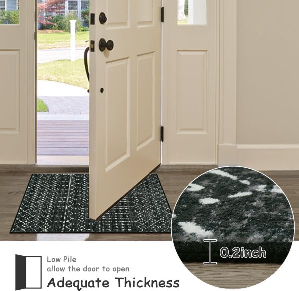 global sourcing beeiva moroccan washable entryway rug, vintage 2x3 rug non slip with rubberback, black thin geometric small rugs for entryway soft low-pile throw rugs for kitchen bathroom oem/odm services