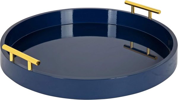 wholesale direct kate and laurel lipton modern round tray, 18" diameter, navy blue and gold, decorative accent tray for storage and display bulk purchase at factory prices