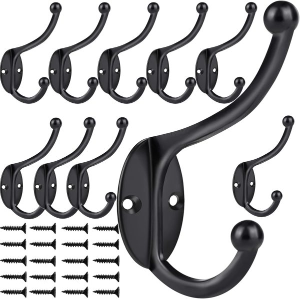 competitive pricing zeyu wall hooks,10pcs coat hooks hardware towel hooks for hanging coats double no rust black robe hooks wall mounted with screws for key, towel, bags, cup, hat one-stop wholesale