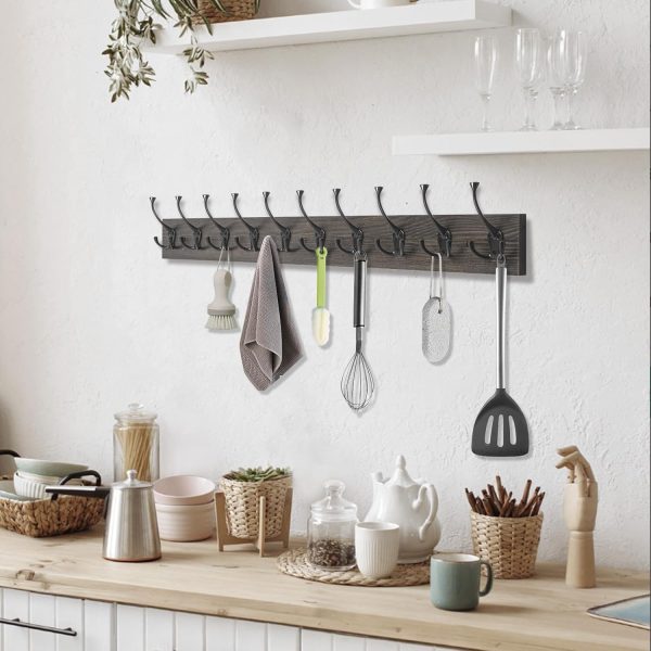 competitive pricing ibosins wall mounted coat rack with 10 decorative hooks, 34'' long, old wood color coat hanger, rustic coat hooks rail for entryway living room coat scarf bag towel hat one-stop wholesale