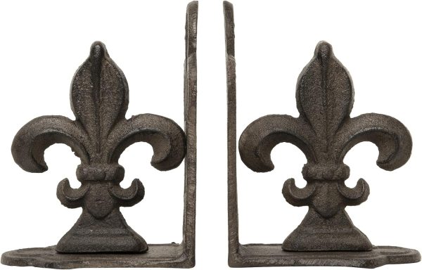 supplier direct creative co-op decorative metal fleur de lis bookends, brown, set of 2 wholesale prices