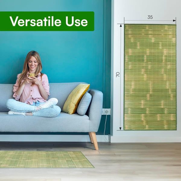manufacturer direct 70 x 35 inch natural bamboo area & kitchen rug | indoor runner mat | anti-slip and roll-up (natural green, 70 x 35 inch) trade price