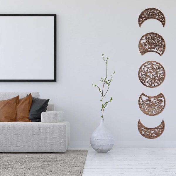bulk purchase jetec 5 pieces moon phase wall hanging decor wooden moon wall art nordic moon phases wall art moon decor for room bar ornament (brown) trade price