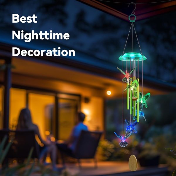 producer to buyer wind chimes,hummingbird solar wind chimes for outside,green gradation aluminum tubes deep tone memorial wind bell for garden/patio mobiles decorative gifts for mom, wife, grandma neighbors(37" long) discounted pricing