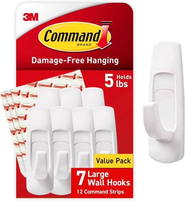 competitive pricing command large utility hooks, holds up to 5 lb, 7 hooks and 12 command strips, damage free hanging wall hooks with adhesive strips, no tools adhesive hooks for hanging christmas decorations one-stop wholesale