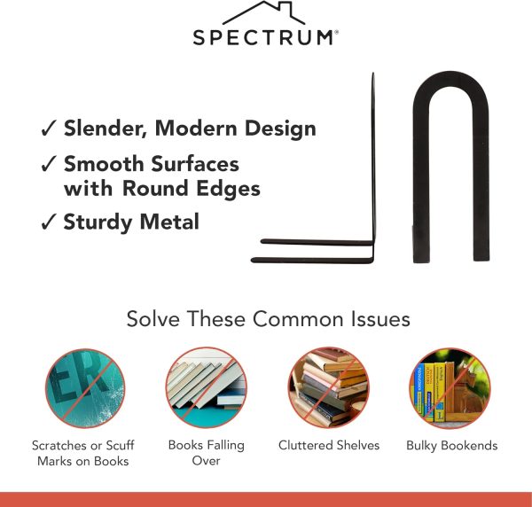 supplier direct spectrum elements book ends for shelves, small - decorative bookends book shelf organizer for heavy & light books - modern metal book holders with minimalist design - black wholesale prices