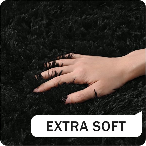 global sourcing amearea shag fluffy small rug, 2x4 feet throw rugs for bedroom girls living room, extra soft and fuzzy shaggy carpet, non slip, solid color nursery home floor decor carpets, black oem/odm services