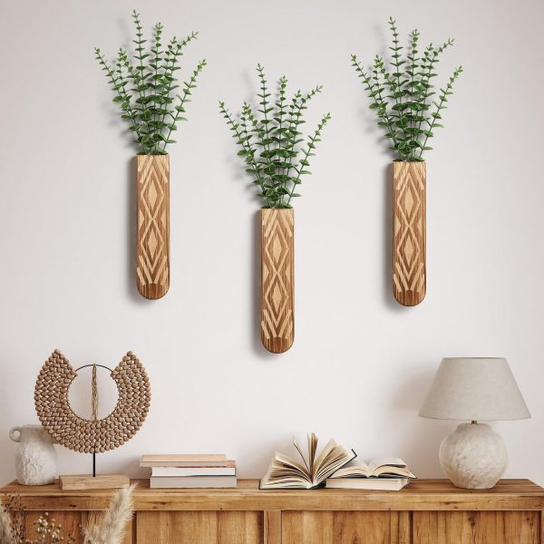 bulk purchase wall planter, geometric pattern wall vase for living room and farmhouse wall decor, 3 pack hanging planter for holding dried flowers and faux greenery, modern wood planter trade price