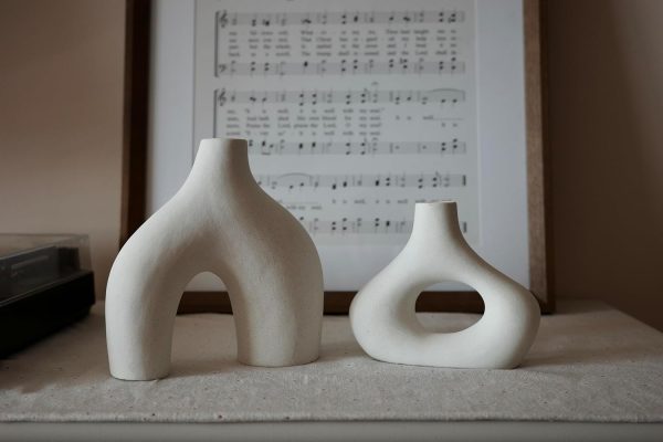 oem/odm services carrot's den donut vase, set of 2 - minimalist nordic, white ceramic hollow donut vase decor | table centerpiece, olive plant, wedding, living room, bookshelf, office, modern home, entryway, console affordable bulk deals