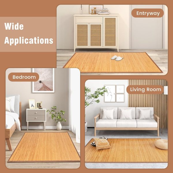 manufacturer direct costway bamboo area rug, 5'x8' natural bamboo floor mat with anti-slip backing, indoor roll-up runner rug, 96"x60" anti-skid large floor carpet for bedroom living room entryway indoor trade price