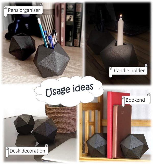 supplier direct ambipolar geometric decorative ball shaped bookends, modern cast iron black bookends for office desk, book shelf, room decor, home office, book stand or organizer, set of 2. antique black wholesale prices