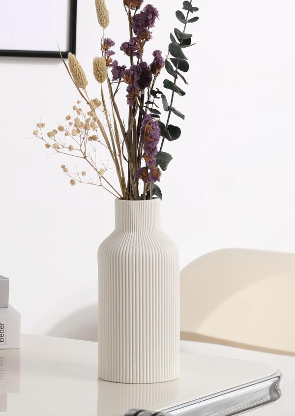 oem/odm services white ceramic flower vase, minimalist modern home decor, small pampas grass vases for table, shelf bookshelf, mantel, entryway and centerpieces (8 in) affordable bulk deals