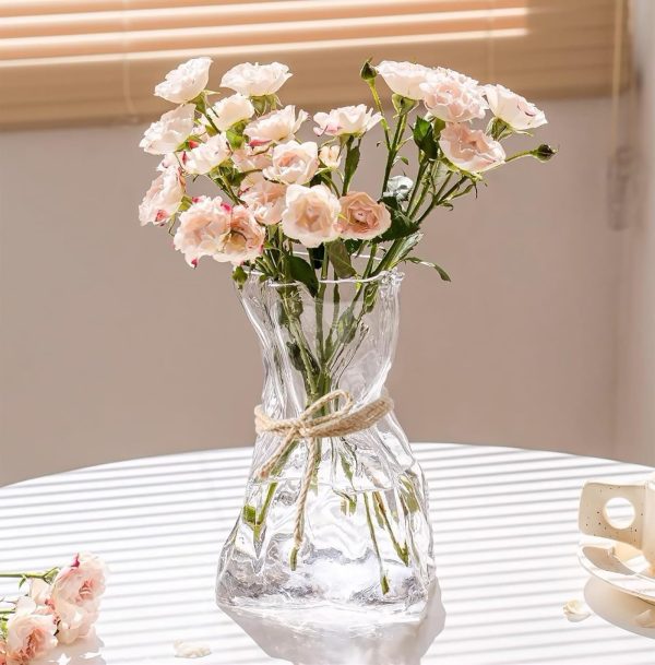 oem/odm services 6 inch small glass flower vase, irregular clear flower vases for centerpiece table indoor desk decor, modern art decorative vase for home office wedding bookshelf housewarming gift affordable bulk deals