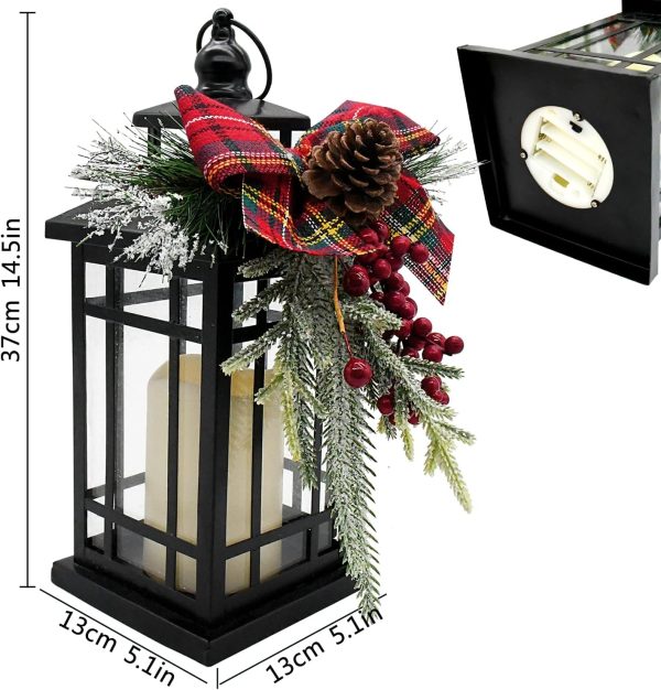custom wholesale christmas decorative lantern w/led flickering flameless candle - 14 inch, antiqued vintage lantern with xmas ornament for outside indoor table holiday party decoration oem/odm services