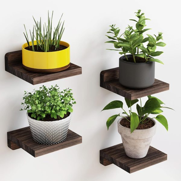 bulk purchase fixwal small floating shelves, 5x5 inches wall shelf set of 4, rustic wood small wall mounted shelves for bedroom, living room, kitchen, bathroom decor (dark carbonized black) trade price