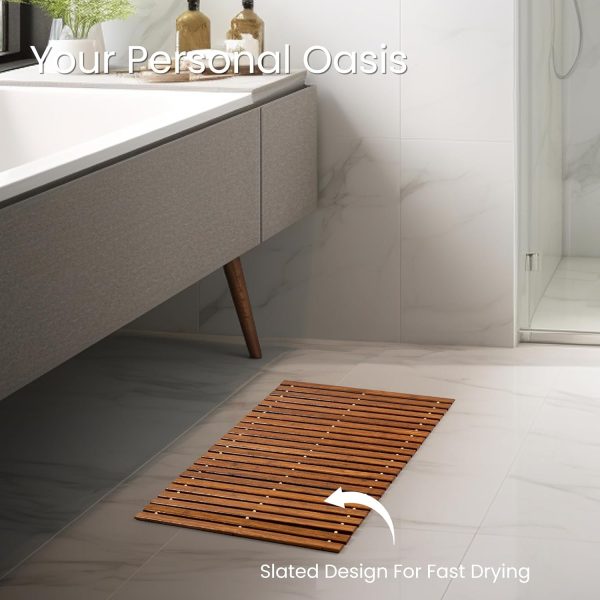 manufacturer direct strand woven bamboo bath mat bathroom rugs floor wood shower bathtub waterproof non slip accessories 16x24 inch easy to clean, suitable for outdoor, dark color, 1 pc trade price