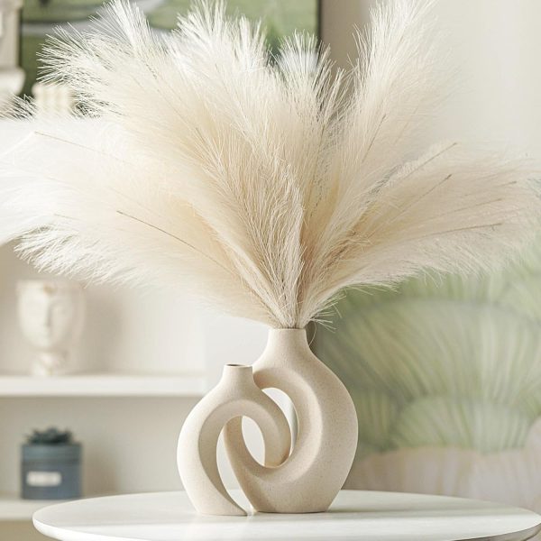 dropship from factory snuggle hollow ceramic vase set of 2, nordic modern boho ins style decorative ceramic aesthetic flower vase for home decor (milky white w 6.3" x h 8.4") mass production supply