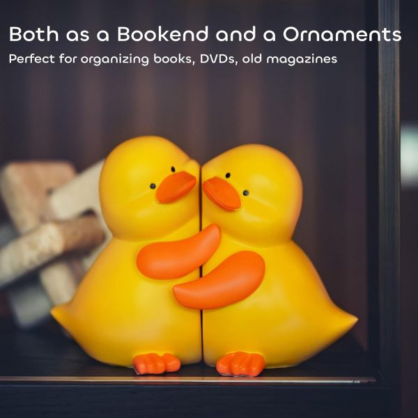supplier direct charming hug ducks decorative bookends, resin book ends for shelves, cute book stoppers for home office desk decor, 8”, yellow wholesale prices