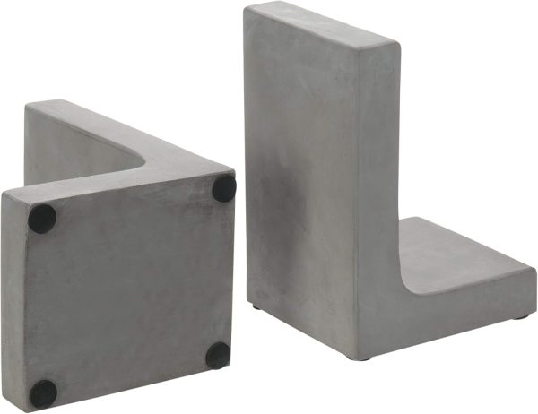 supplier direct mygift solid cement bookends for shelf in gray finish l-shaped decorative heavy duty non-skid book stopper for home office school, 1 pair wholesale prices