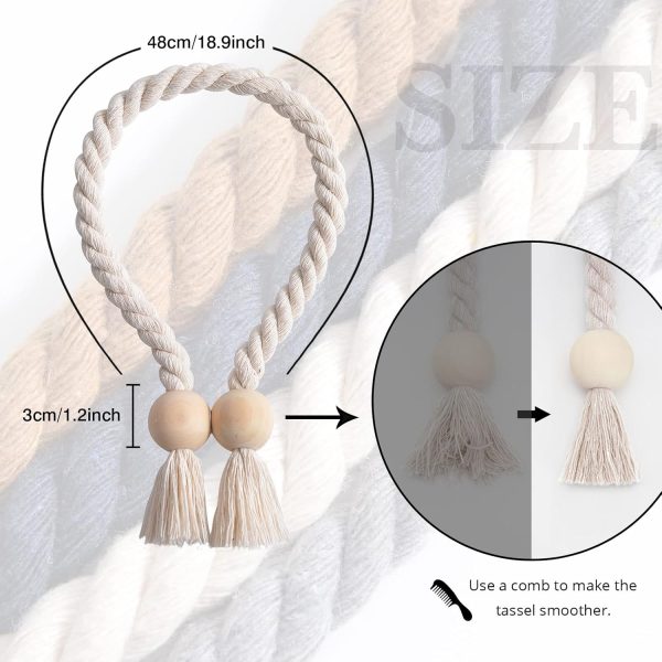 bulk purchase niceec 2 pack wooden ball magnetic curtain tiebacks boho home decor drape tie backs natural cotton hand woven rope curtain holdbacks for thin & thick home & office window draperies (beige) factory discount