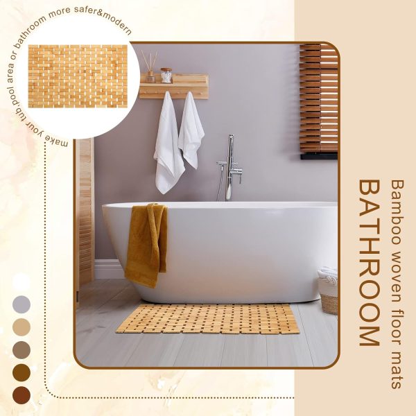 manufacturer direct 2 pcs bamboo shower mat wood bath mat bathroom bamboo rug non slip waterproof wooden shower mat with nonskid silicone pads for bathroom floor spa bathtub kitchen(24 x 16 inches) trade price