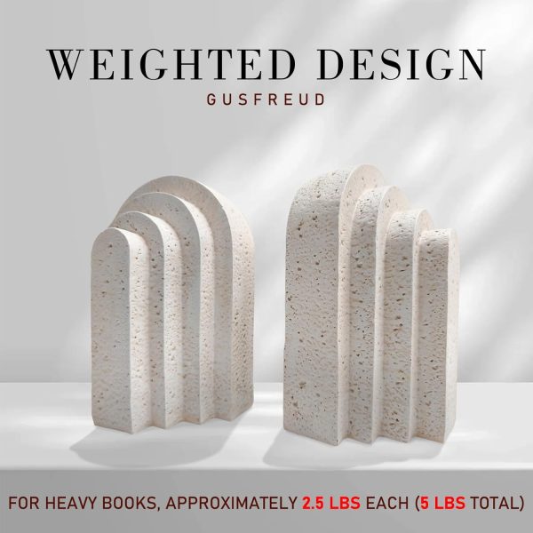supplier direct heavy duty book ends for shelves, decorative book stopper for shelves, resin decor bookends for heavy books, modern home decor aesthetic book ends aesthetically pleasing layered arch design, set of 2 wholesale prices