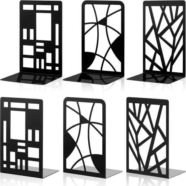 supplier direct sayglossy 3 pairs metal bookends for shelves decorative tree book holder leaf bookends geometrical art design book stopper for book divider holder home office (black,geometrical) wholesale prices