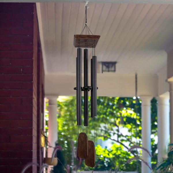 producer to buyer 48" large wind chimes for outside deep tone, wood wind chimes outdoor clearance, memorial gifts for mother's day and christmas, outdoor decor for garden, patio, yard(big wind chime, black) discounted pricing