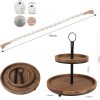 wholesale direct genmous & co. farmhouse tiered tray decor with distressed wood bead garland, decorative 2 tiered serving tray with metal handle for rustic home décor bulk purchase at factory prices