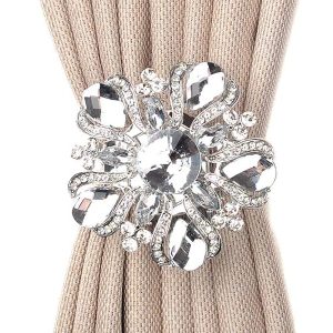 bulk purchase suq i ome luxury big crystal magnetic curtain tieback and holdback flower curtain clips buckle curtain holder for home office decoration (silver a,2pcs) factory discount
