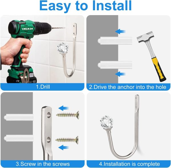 bulk purchase curtain holdbacks, 4 pcs curtain tiebacks hooks for drapes with clear crystal ball, wall mounted window curtain holder for home decor, silver factory discount
