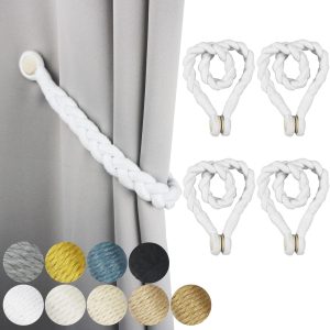 bulk purchase 4 pack white magnetic soft curtain tiebacks cotton hand-woven tieback holdback home decorative tie backs with wooden buckle for home office decor factory discount