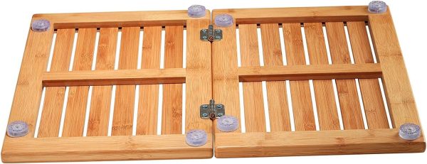 manufacturer direct bambüsi bamboo bath mat - foldable wood shower mat for easy storage, non-slip bathroom mat, versatile for indoor and outdoor use, ideal floor mat for spa, sauna, pool, 24" x 18" trade price