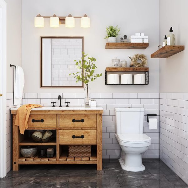 bulk purchase qeeig bathroom shelves over toilet wall mounted floating shelves farmhouse shelf toilet paper storage small 16 inch set of 3, rustic brown (019-bn3) trade price