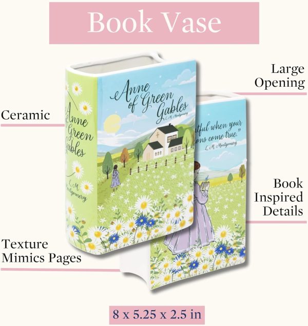 oem/odm services steel mill & co original large book-shaped decorative vase, ceramic vases for home decor, cute bookshelf decor, unique vase for book lovers, anne of green gables affordable bulk deals