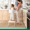 manufacturer direct lumi 2pcs ultra-thin wood grain kitchen mat set, low profile, non slip, quick dry, washable kitchen rugs, teak, 17"x31.5" + 17"x60" trade price