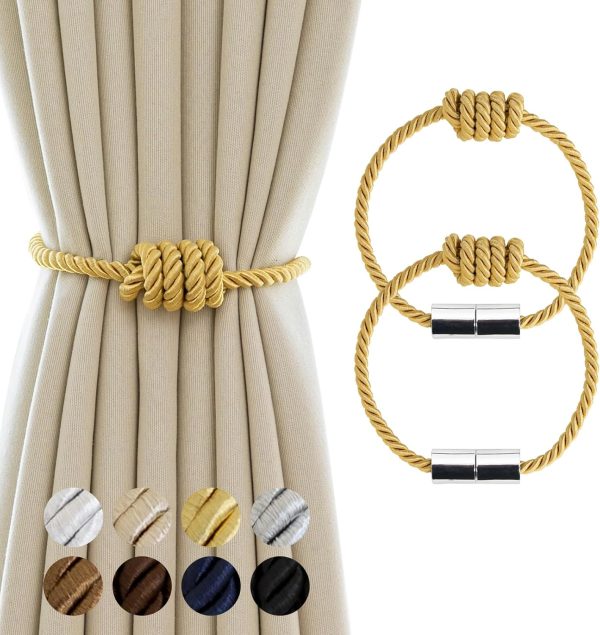 bulk purchase curtain tiebacks magnetic decorative curtain tie backs for curtains 2 pack rope curtain holders for drapes outdoor curtain holdbacks, gold factory discount